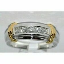 14K Two Tone Gold Plated Men's Wedding Band Ring 2Ct Lab-Created Diamond