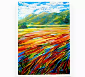 Tuscany Modern Contemporary Art Poppy Valey Landscape Original Acrylic Painting - Picture 1 of 12