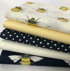 FAT QUARTERS Rose & Hubble 100% Cotton Fabrics Navy Bees Craft, Coverings AM14 - Picture 1 of 1