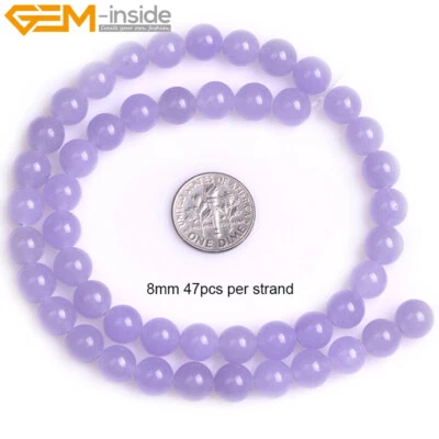 Light Purple Jade Round Gemstone Smooth Loose Bead For Jewelry Making Strand 15" - Image 1 of 4