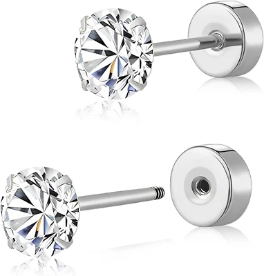 Pendientes de titanio con espalda plana, aretes de plata circonita cúbica para mujer | Cartílago Ea... Foto 1 de 4