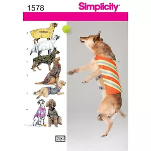 SIMPLICITY 1578 DOG COATS Sewing Pattern Sizes 16" - 23" Neck Skill: AVERAGE - Picture 1 of 4