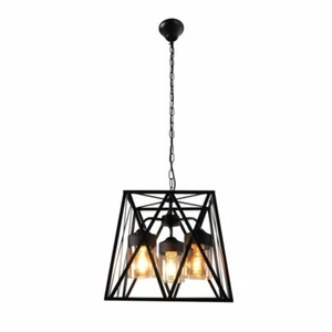 Amber Cylinder Glass Cage Cuboid Black Metal Body Chandelier Ceiling Light - Picture 1 of 8
