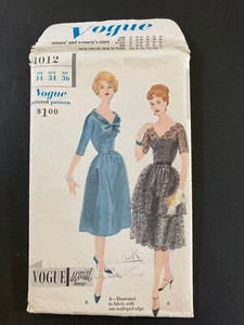 Vintage VOGUE 1959 Sewing Pattern One-Piece Dress & Slip #4012 SZ 14 CUT