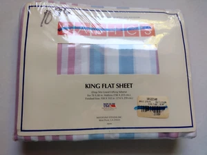 Vintage WestPoint Stevens Basics King Flat Sheet USA Percale Stripes new - Picture 1 of 6