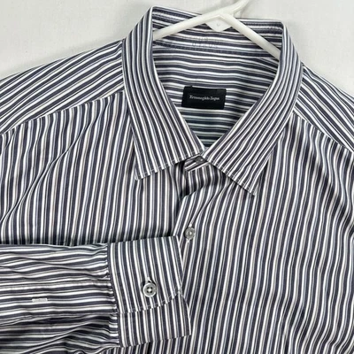 Camisa de vestir Ermenegildo Zegna para hombre XL azul blanco a rayas manga larga con botones Foto 1 de 4