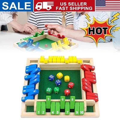 Wooden Dice Board Game Shut The Box for 4 Players Flaps & Dices Game Parent-chi* - Image 1 of 4