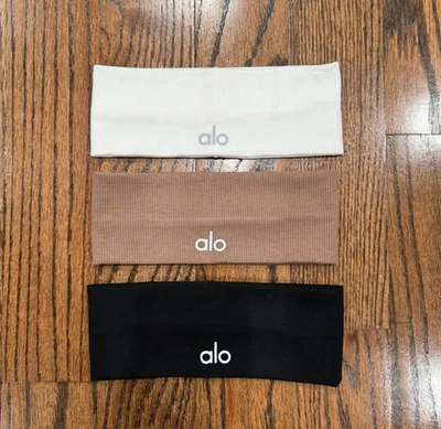 3 件装 AL 运动柔软瑜伽发带套装-白色、咖啡、黑色-全新带标签 — 第 1/4 张图片