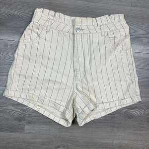 Princess Polly Paperbag Waist Striped Shorts Beige Linen Blend Size 8 Summer - Foto 1 di 6