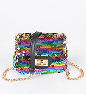 Rainbow Color Multi Colors Sequin Mini Bag Purse Super Cute Cross Body Purse - Picture 1 of 6