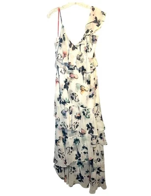 Vestido ML Monique Lhuillierr Damas 14 Vestido Asimétrico Volantes Gardenia Floral Foto 1 de 4