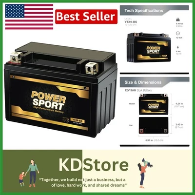 BS 12V9Ah Lead-Acid Battery - High Performance Replacement for ATV and Motorc... - Image 1 of 4