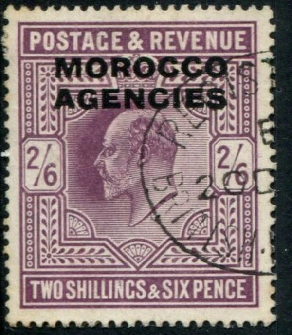 AGENCIAS MARROQUÍES 1907-13 KEVII 2/6 PÚRPURA OPACO SG38a BIEN USADO Foto 1 de 1