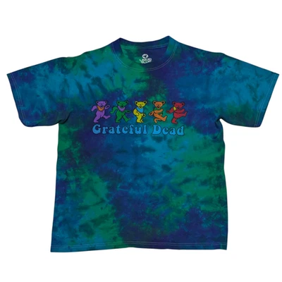 Grateful Dead Dancing Bears 领带染料 T 恤液体蓝色中号嬉皮美学 — 第 1/4 张图片