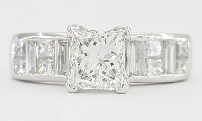 Princess & Baguette Cut Diamond Engagement Ring 1.64 ct Platinum Retail $8,995 - Image 1 of 4