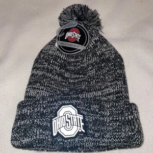 Ohio State OSU Buckeyes Cuffed Warm Knit Winter Beanie Hat Cap Mens Pom Black - Picture 1 of 4