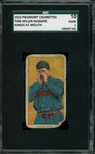 1909-11 T206 Miller Huggins Hands At Mouth Piedmont SGC 1 PR LOOK!