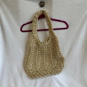 Cottagecore Ecru Tan Lined Crochet Tote Bag Purse Shoulder Boho Cottage Core - Picture 1 of 12