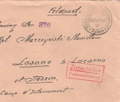 SWITZERLAND WW2 Cover POLISH INTERNMENT CAMP *Winterthur* Censor Losone MA1380 - Image 1 of 4