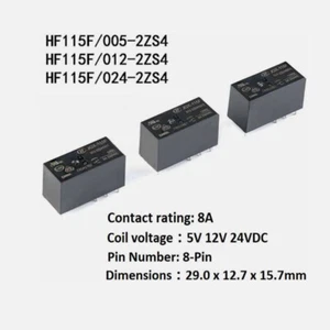 Mini relés HF115F-JQX-115F- 005 012 024-2ZS4 8A 8 pines 5V 12V 24V/DC relé de alimentación - Imagen 1 de 5