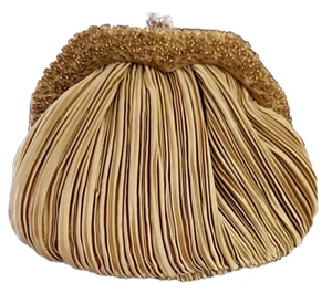 Bijoux Terner Gold Taffeta Pleated Evening Bag Silver Chain & Clasp Beaded Trim - Picture 1 of 7