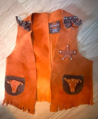John R. Craighead Childrens Brown Leather Sheriffs Vest Costume USA - Image 1 of 4