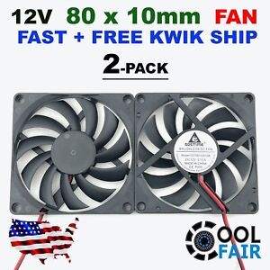 12V 80mm x 10mm Cooling Case Fan 8010 2pin 80x80x10mm DC for PC Computer 2 Pcs