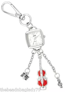 NEU ERSTE HAND MUSIK GEIGE SCHLÜSSELANHÄNGER UHR VERSILBERT mit KLAREN Kristallen - Bild 1 von 1
