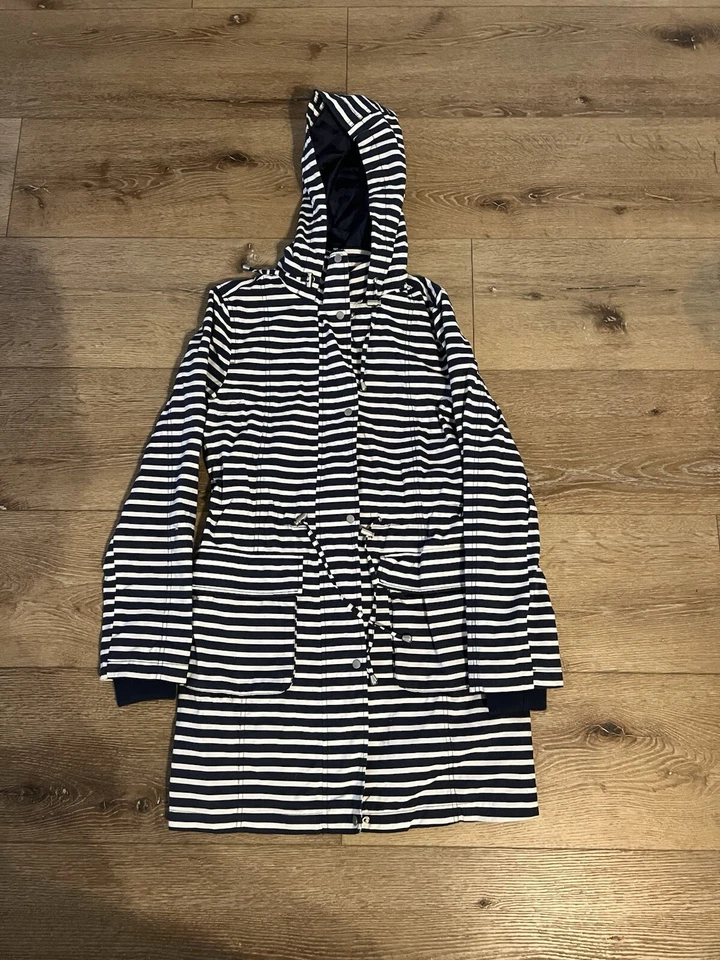 Chaqueta Parka Oasis Moda Mujer Azul Rayas con Capucha Cremallera Completa Talla XS Foto 1 de 3