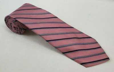 Don Loper Diagonal Blk Gry Wht Stripe on Mauve 100% Silk Neck Tie -TIES DESIGNER - Image 1 of 4