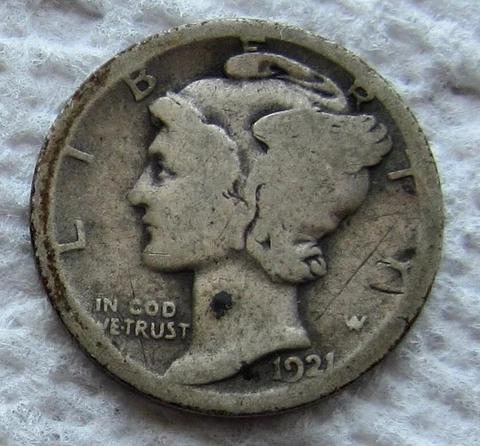 1921-D Mercury Winged Liberty Silver Dime Rare Key Date Good Detail Scratched Cover