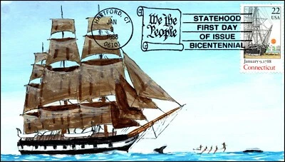 Scott 23410- 22 Cents Connecticut - DeRossett Hand Painted FDC - Image 1 of 2