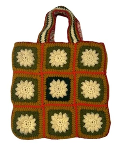Bolso bohemio cuadrado abuela hecho a mano colorido margarita ganchillo - Imagen 1 de 3