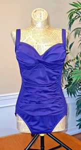 Croft & Barrow, Body Sculptor Ruched 1-Pc Soft-Cup Women's Swimsuit Purple Sz 10 - Picture 1 of 17