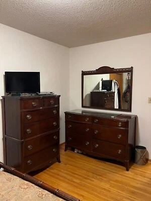 Huntley Dresser with Mirror, High Boy Full size Bed End Table Dovetail - Image 1 of 4
