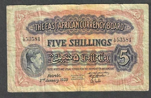 1939 ÁFRICA ORIENTAL BRITÁNICA 5 CHELINES ~ P-26A ~ REY GEORGE VI ~ NIGERIA - Imagen 1 de 2