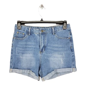 Damen Shorts Jeans Large High Rise Boyfriend Bündchen Used Blau Denim 31x3 - Bild 1 von 6