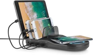Techsmarter 5-Port Multi USB Station with Wireless Charger Pad iPhone Samsung LG