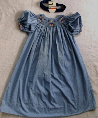 Girl 6: ~AMANDA REMEMBERED~ SMOCKED CHEERLEADER-THEMED GINGHAM-CK BISHOPS' DRESS - Image 1 of 3