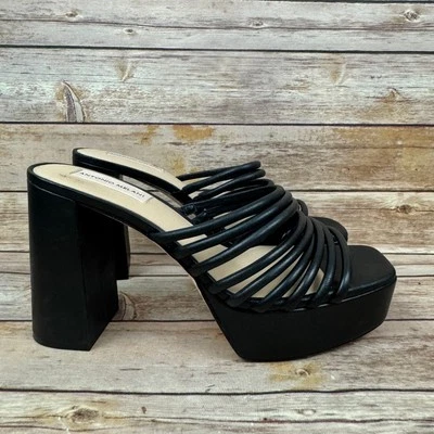Zapatos Antonio Melani para mujer negros con tiras plataforma tacón ancho punta abierta 9,5 M Foto 1 de 4