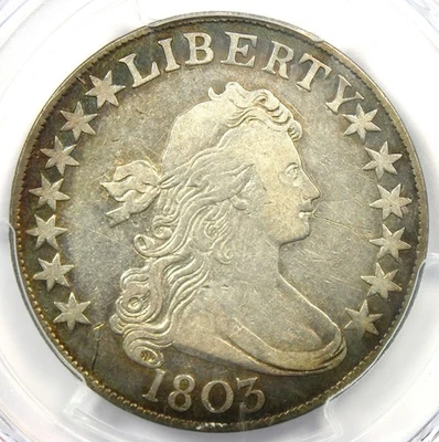 Moneda de medio dólar busto drapeado 1803 50C - Certificado PCGS VF Detalle - Fecha rara Foto 1 de 4