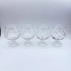 Set / Lot Of 4 Cut Crystal Brandy Snifter Glasses Floral Design - Picture 1 of 5