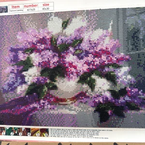 Diamond Painting Finished Completed 3D Wall Art Vase Flowers Lilac Purple Violet - Picture 1 of 8