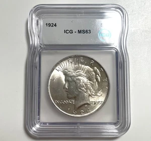 1924 Peace Dollar $1 ICG MS63 White Label - Great Coin! - Picture 1 of 6