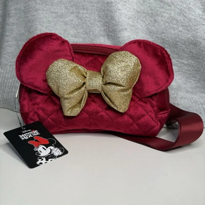 NUEVA Riñonera Disney Minnie Mouse Terciopelo Rojo y Dorado 3D Arco y Orejas Nueva con Etiquetas Foto 1 de 4