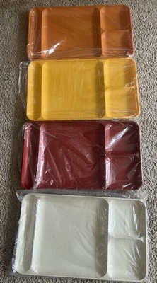 Tupperware 1535-2  TV Divided Cafeteria Tray Orange Yellow Red White 4 Trays NEW - Image 1 of 4