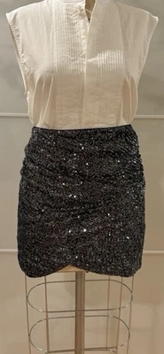 NEW Alice + Olivia Mini Skirt Gunmetal Sequin Size 6 US - Image 1 of 4