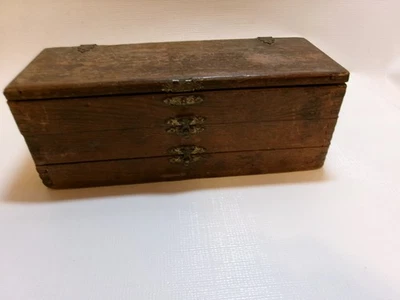 Antique Russell Jennings Wood Spur Auger Bit Set 3 tier Dovetail Box - Image 1 of 4