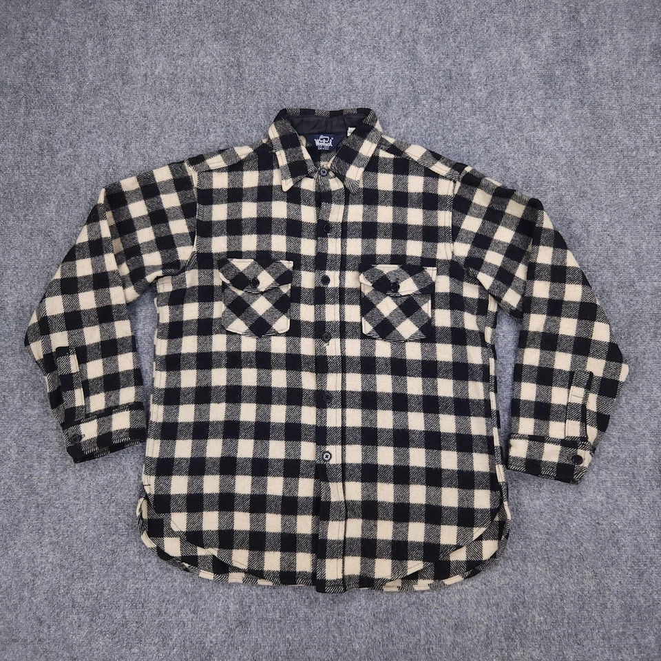 Vintage Woolrich Shirt Mens Large Black White Wool Buffalo Checkered Pockets 90s - Image 1 of 4