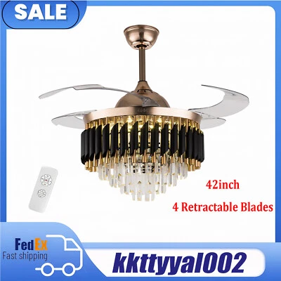 42" Invisible LED 3-Color Ceiling Fan Light Black Crystal Chandelier with Remote - Image 1 of 4